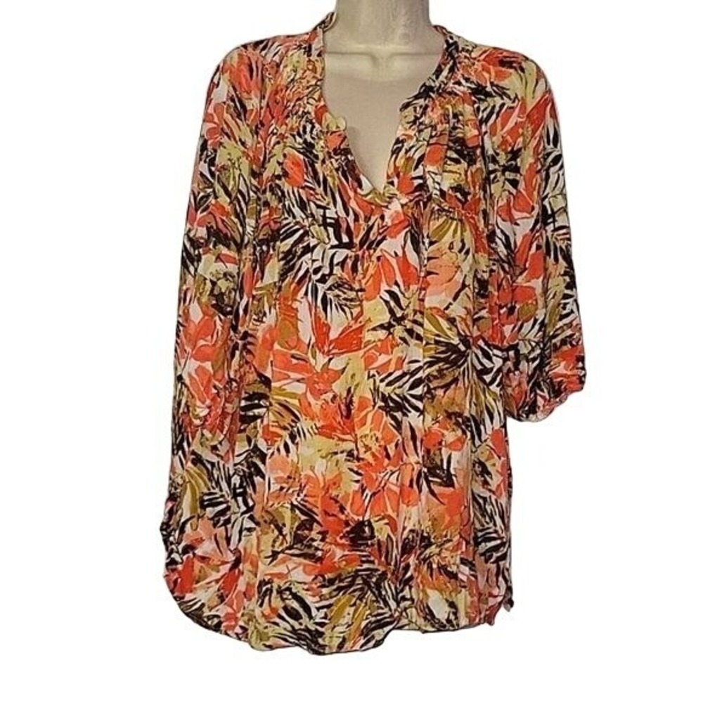 CROFT & BARROW Plus Size 2X Layered Floral‎ Crepe Top Balloon 1/2 Sleeve Summer